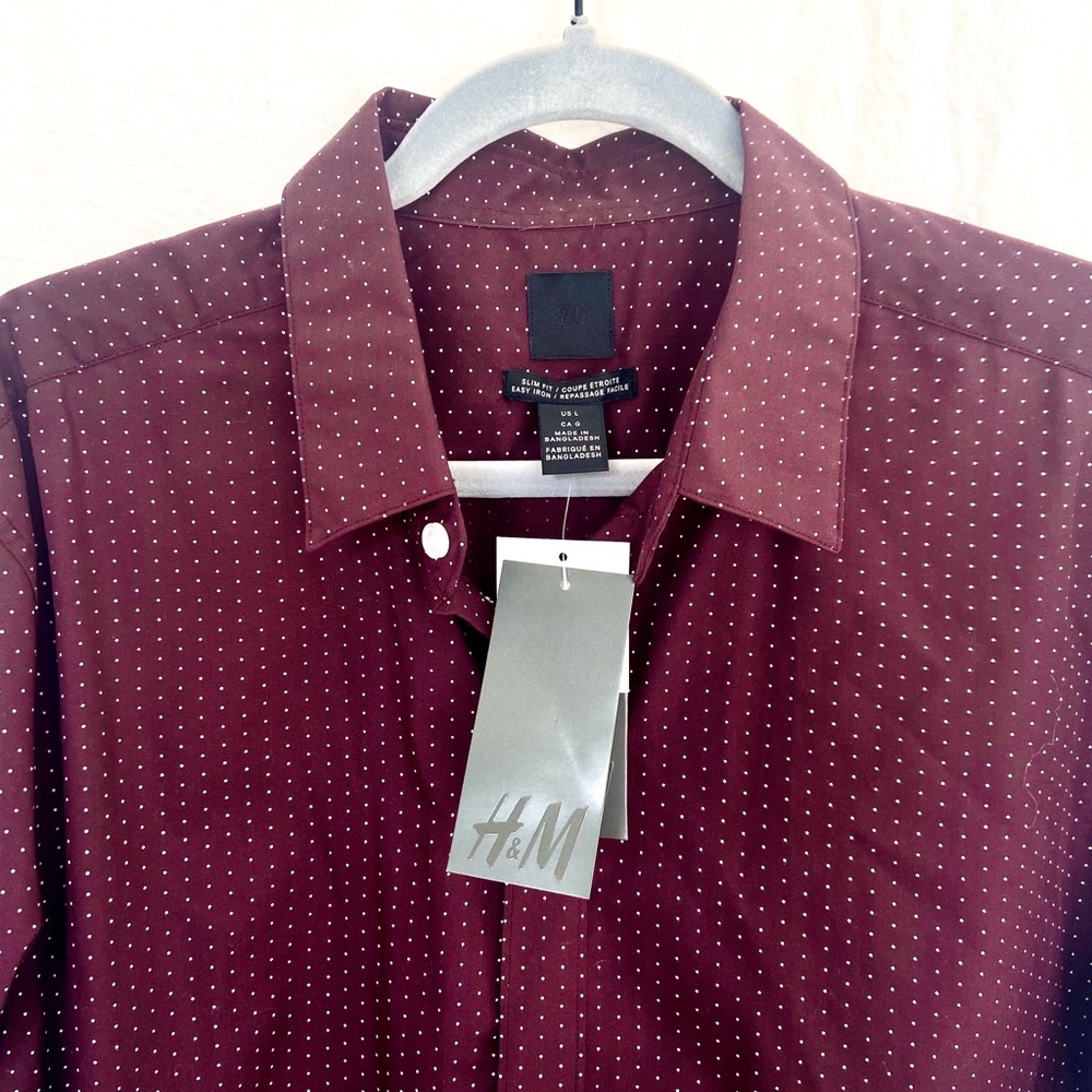 Men’s Burgundy Button Down with White Dots
